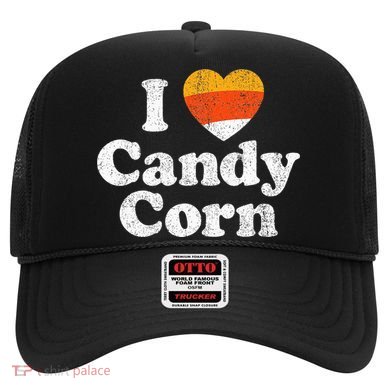 I Love Candy Corn Funny Halloween Retro 80s 70s Costume Hat