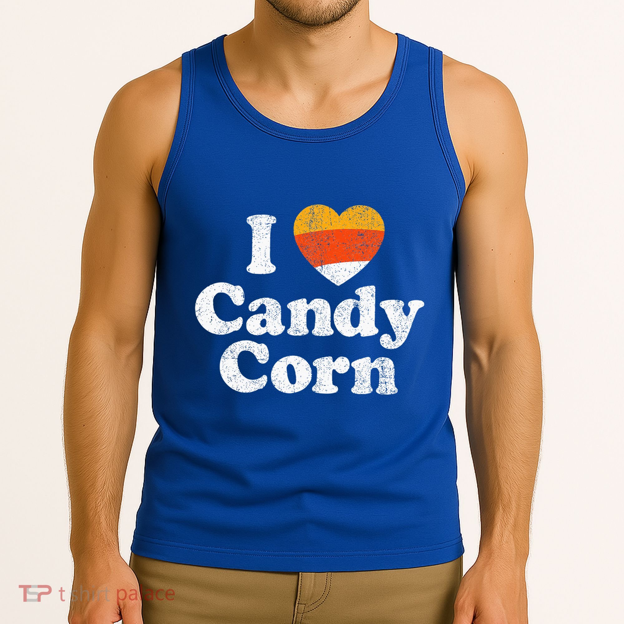I Love Candy Corn Funny Halloween Retro 80s 70s Costume Tank Top