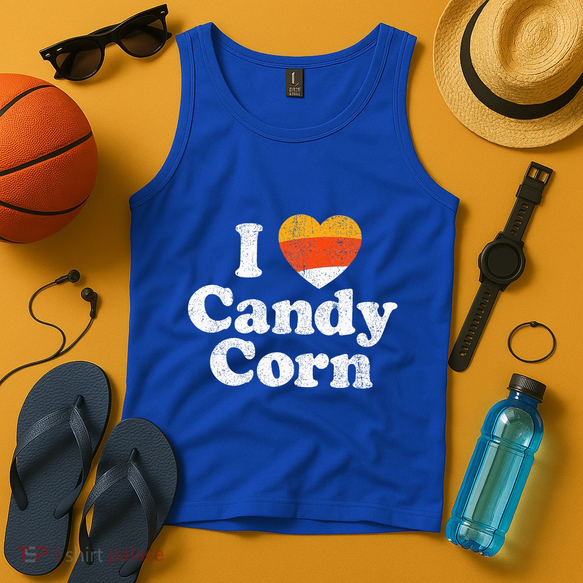 I Love Candy Corn Funny Halloween Retro 80s 70s Costume Tank Top
