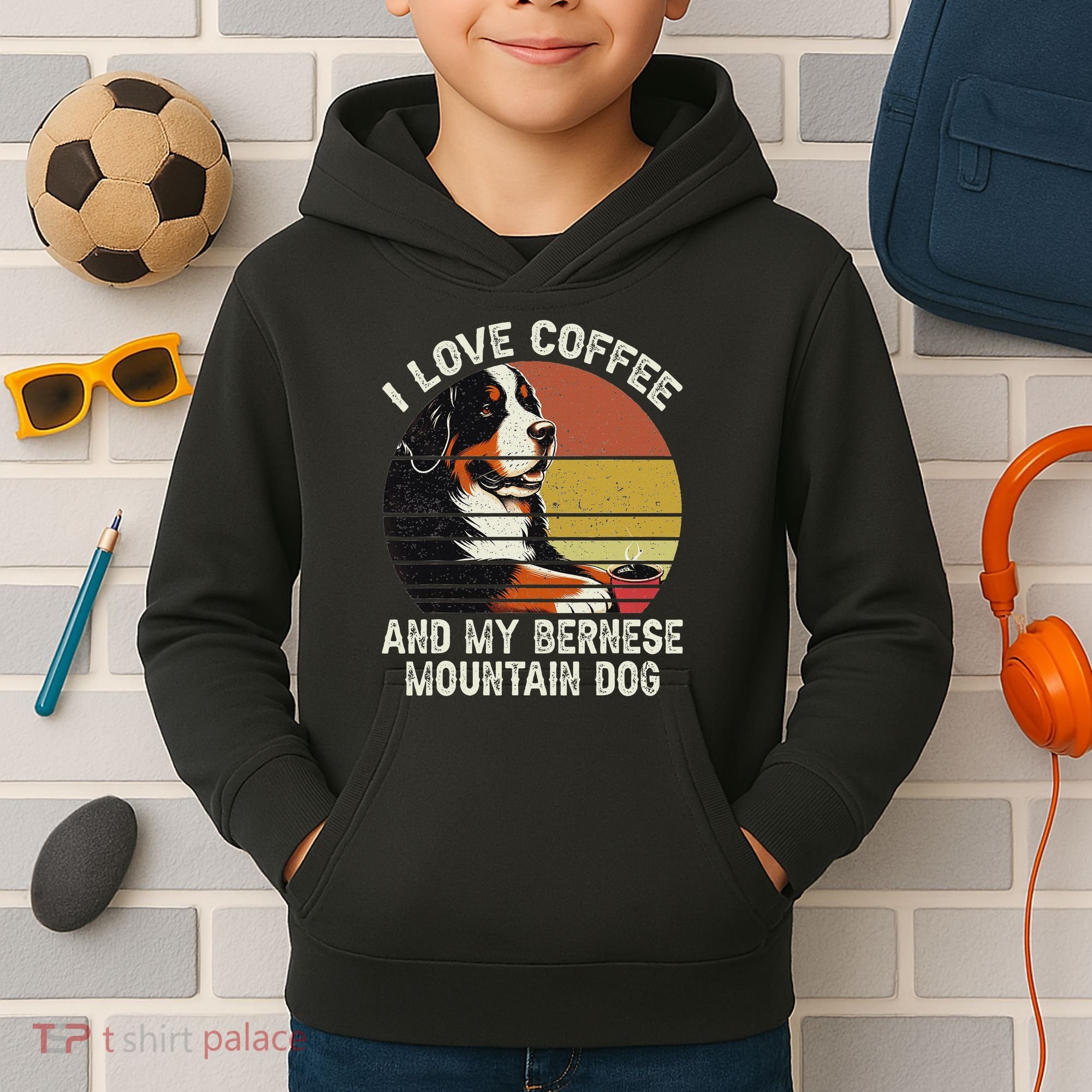 I Love Coffee And My Bernese Dog Berner Mountain Kids Hoodie