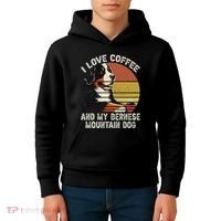 I Love Coffee And My Bernese Dog Berner Mountain Kids Hoodie thumb 4