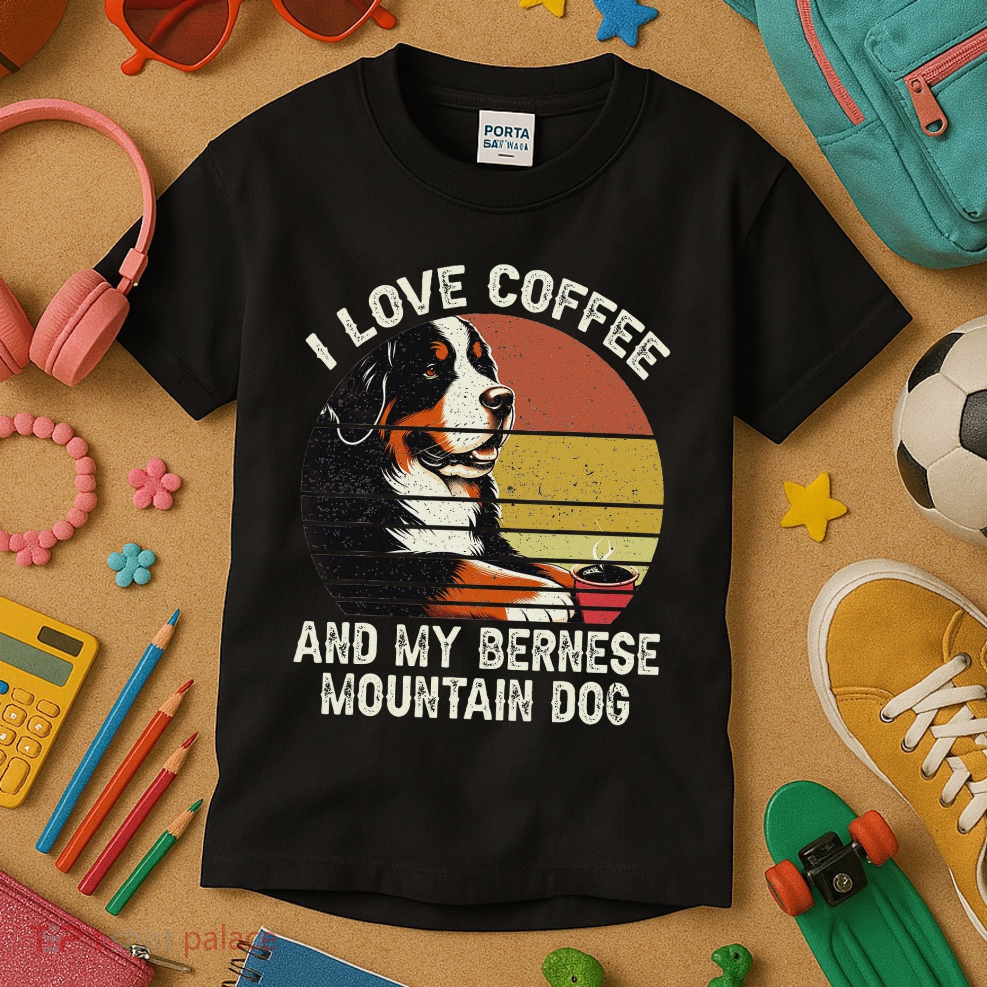I Love Coffee And My Bernese Dog Berner Mountain Kids T-Shirt