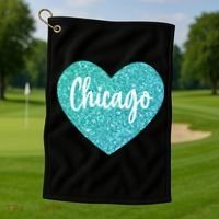 I Love Chicago Usa Heart Meaningful Gift Golf Towel thumb 1