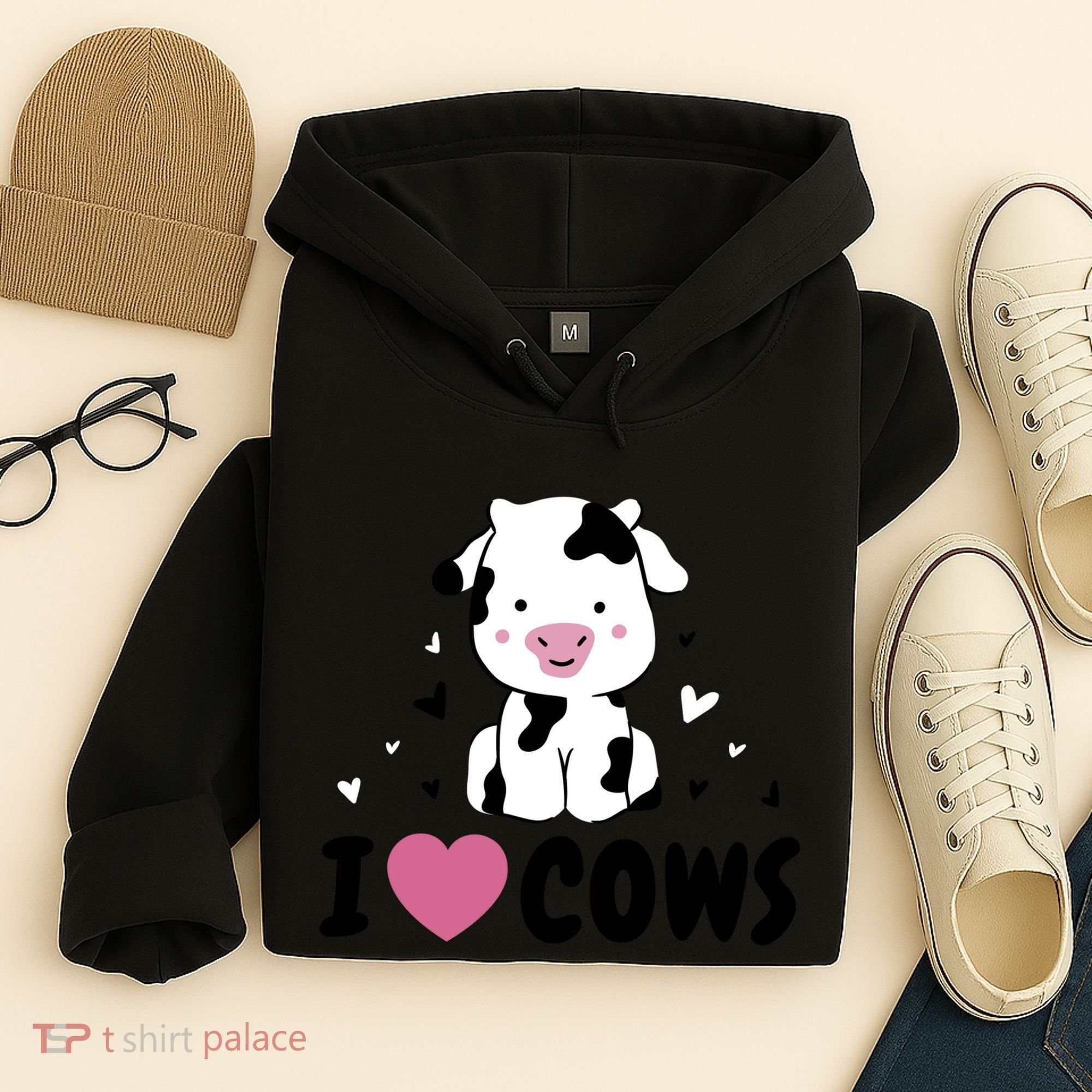 I Love Cows Heart Hoodie