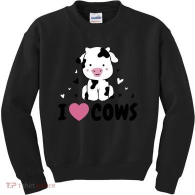 I Love Cows Heart Kids Sweatshirt