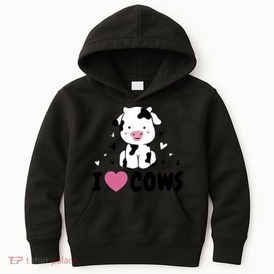 I Love Cows Heart Kids Hoodie