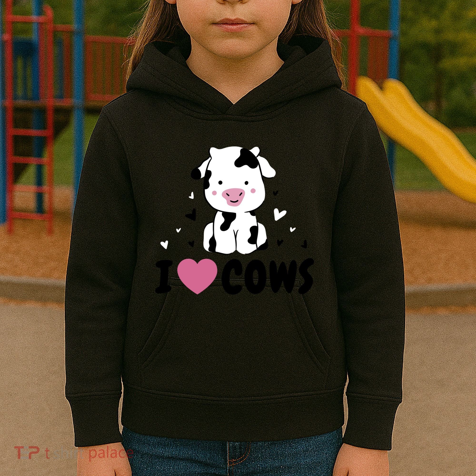 I Love Cows Heart Kids Hoodie