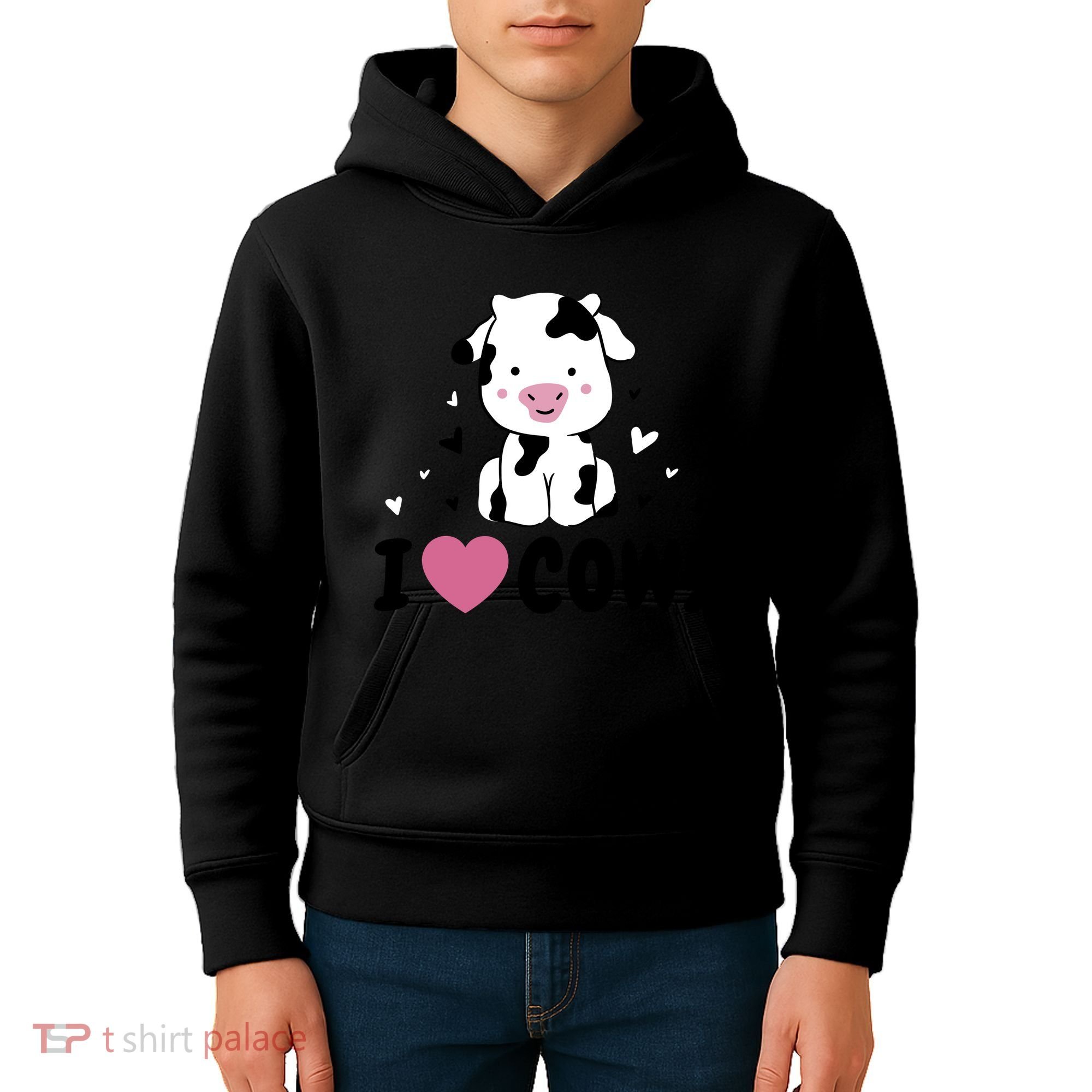 I Love Cows Heart Kids Hoodie