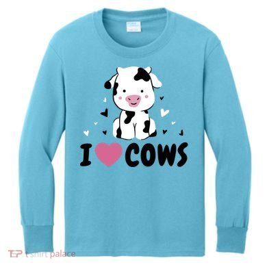 I Love Cows Heart Kids Long Sleeve Shirt