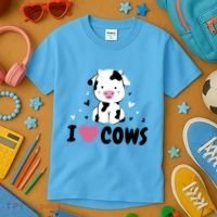 I Love Cows Heart Kids T-Shirt thumb 3