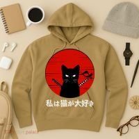 I Love Cats Japanese Sunset Samurai Cat Kitten Lover Hoodie thumb 3