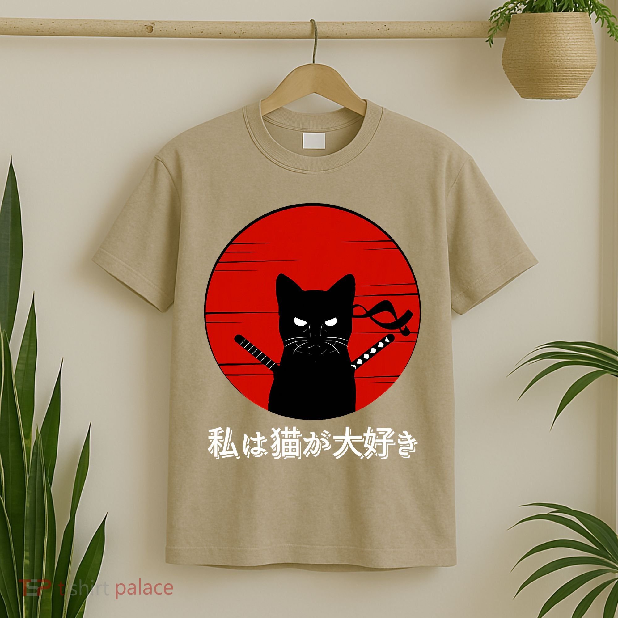 I Love Cats Japanese Sunset Samurai Cat Kitten Lover T-Shirt