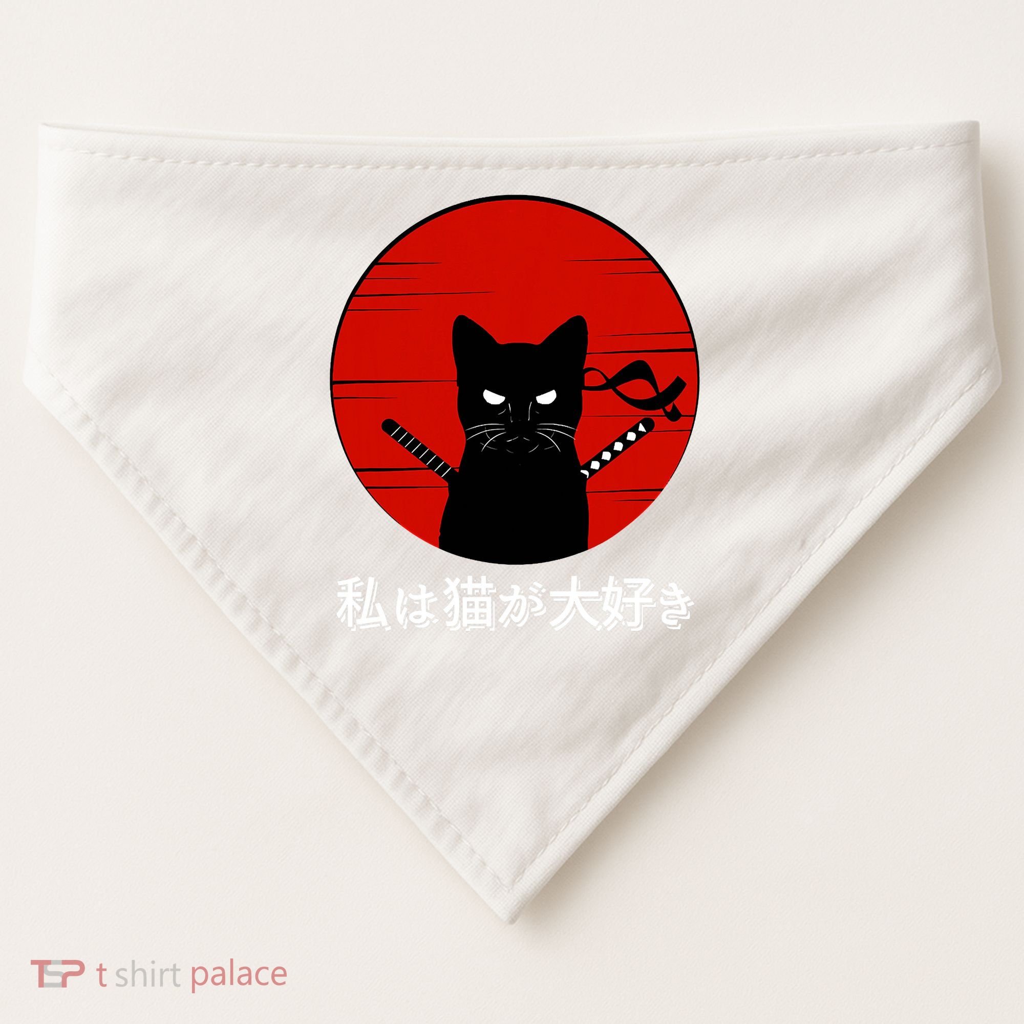 I Love Cats Japanese Sunset Samurai Cat Kitten Lover USA-Made Doggie Bandana
