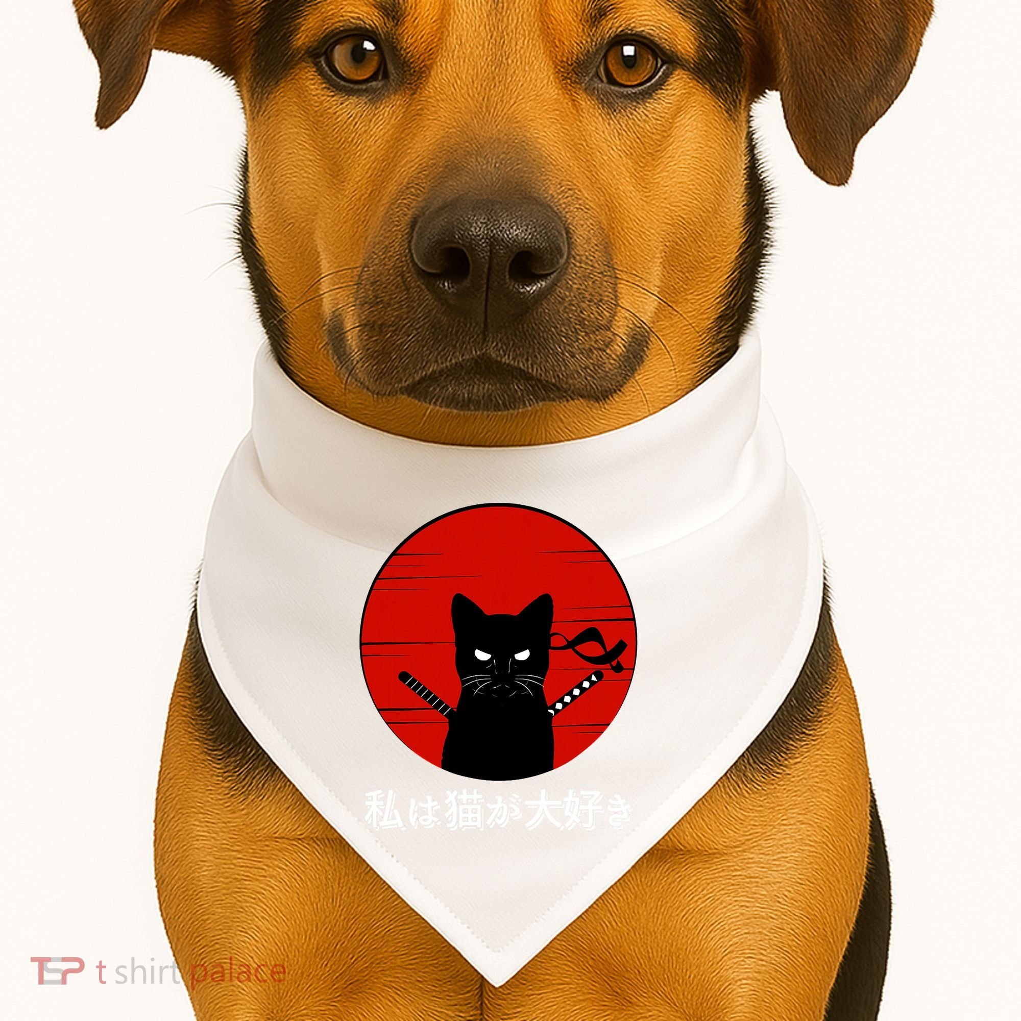 I Love Cats Japanese Sunset Samurai Cat Kitten Lover USA-Made Doggie Bandana