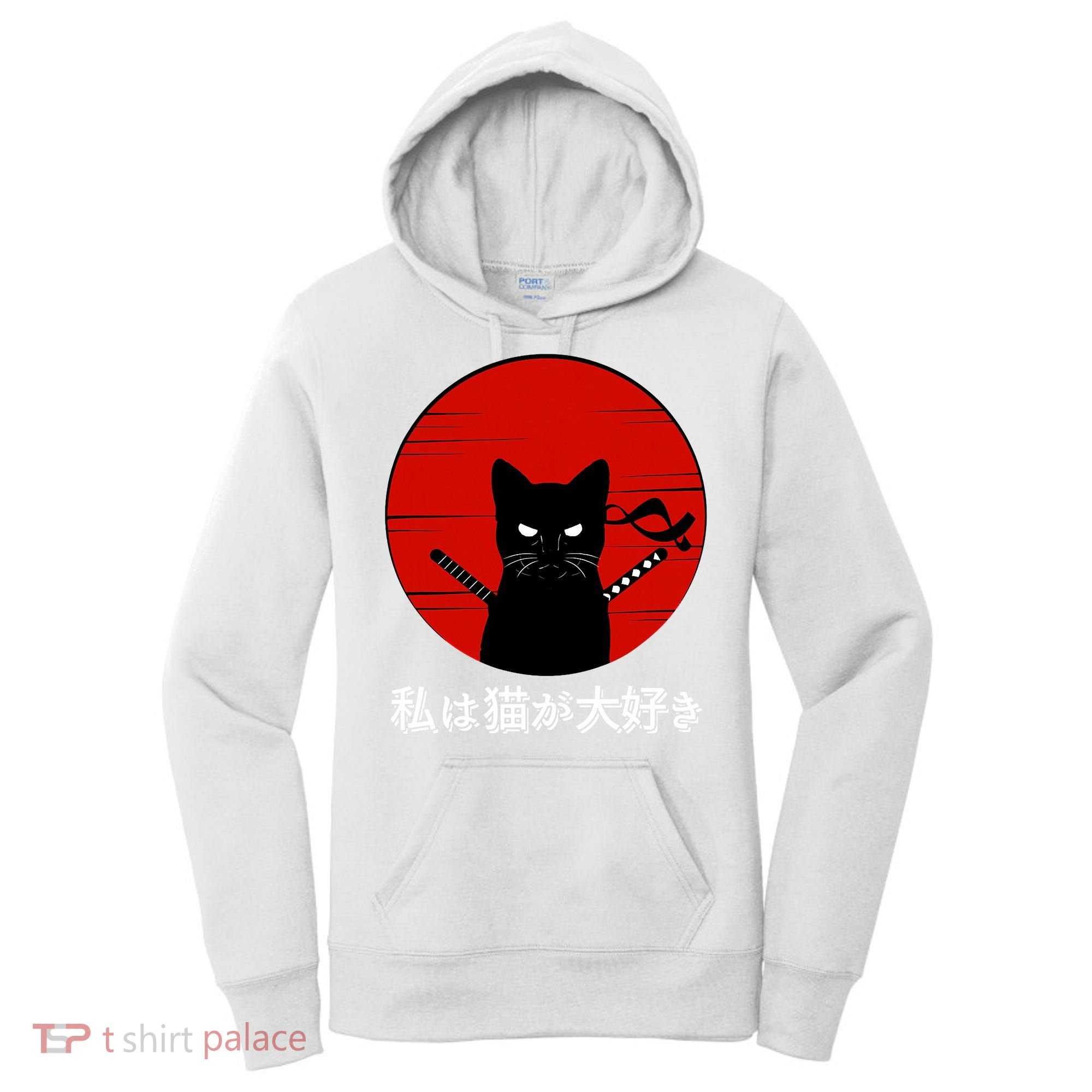 I Love Cats Japanese Sunset Samurai Cat Kitten Lover Women's Hoodie