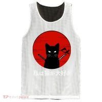 I Love Cats Japanese Sunset Samurai Cat Kitten Lover Mesh Reversible Basketball Jersey Tank thumb 0