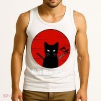 I Love Cats Japanese Sunset Samurai Cat Kitten Lover Tank Top thumb 3