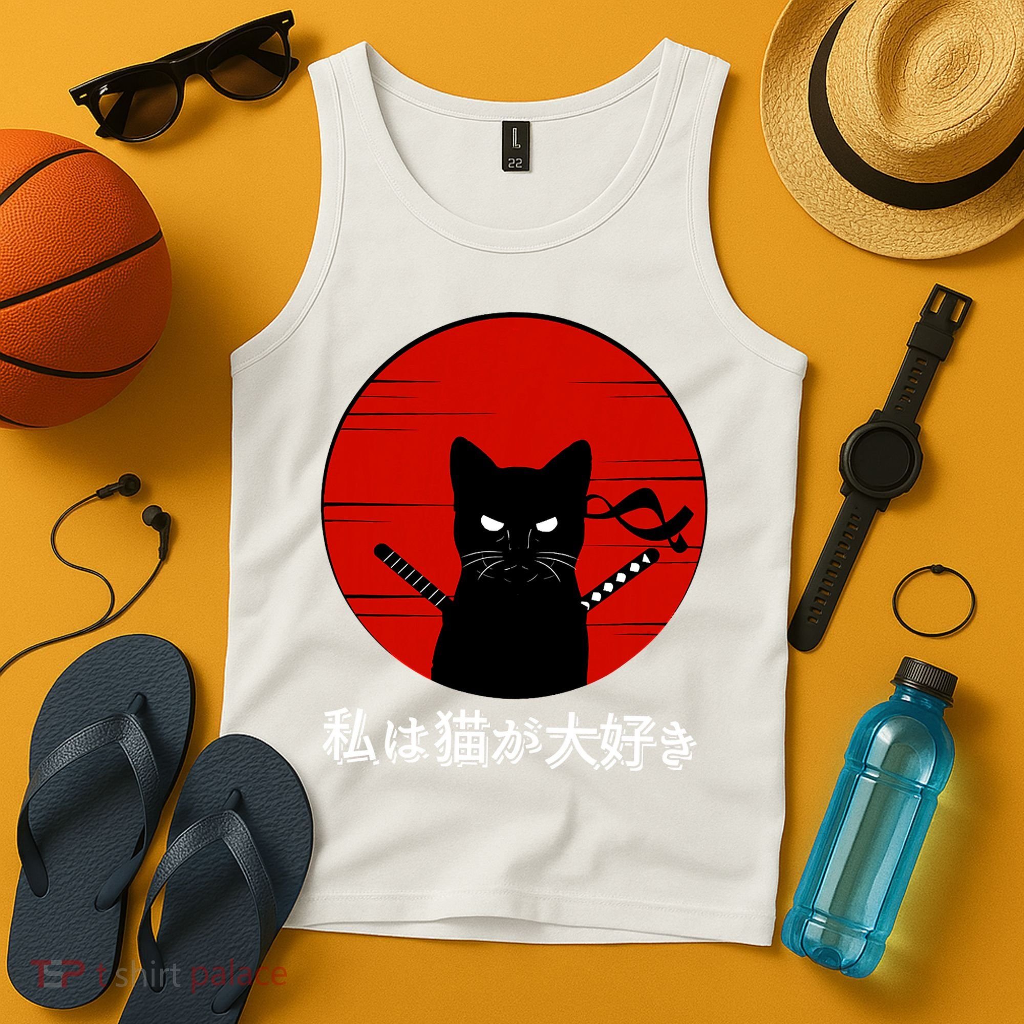 I Love Cats Japanese Sunset Samurai Cat Kitten Lover Tank Top