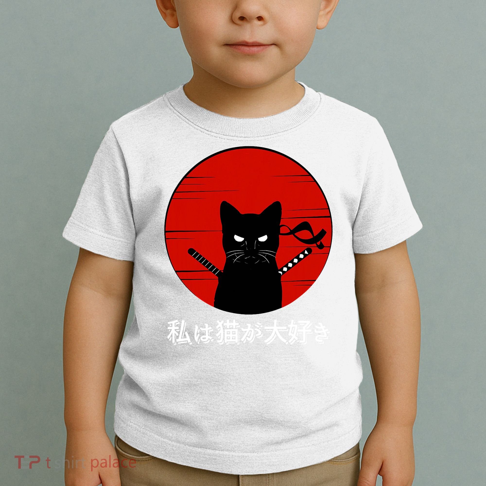 I Love Cats Japanese Sunset Samurai Cat Kitten Lover Toddler T-Shirt