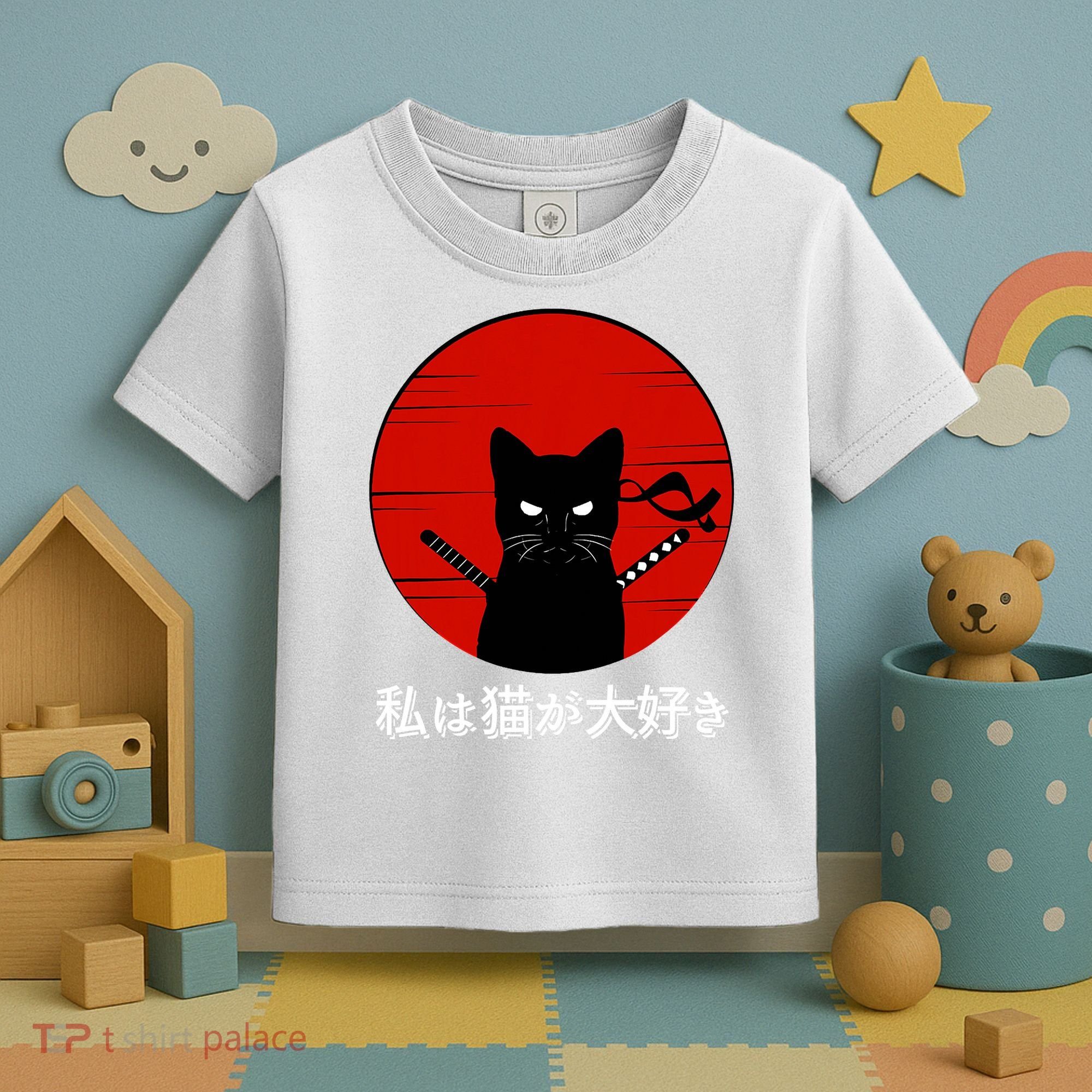 I Love Cats Japanese Sunset Samurai Cat Kitten Lover Toddler T-Shirt