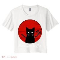 I Love Cats Japanese Sunset Samurai Cat Kitten Lover Women's Crop Top Tee thumb 0