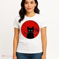 I Love Cats Japanese Sunset Samurai Cat Kitten Lover Women's T-Shirt thumb 4