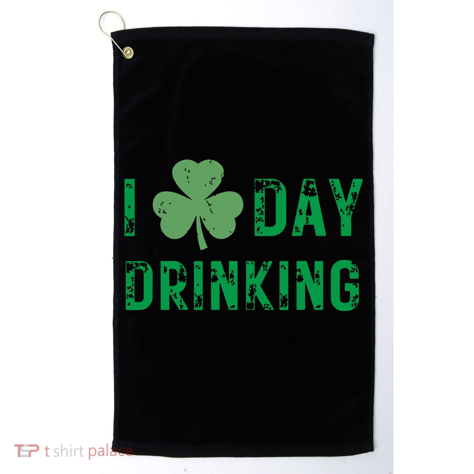 I Love Day Drinking Shamrock Heart Love St Paddys Day Golf Towel