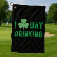 I Love Day Drinking Shamrock Heart Love St Paddys Day Golf Towel thumb 1