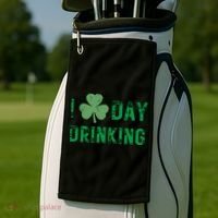 I Love Day Drinking Shamrock Heart Love St Paddys Day Golf Towel thumb 2