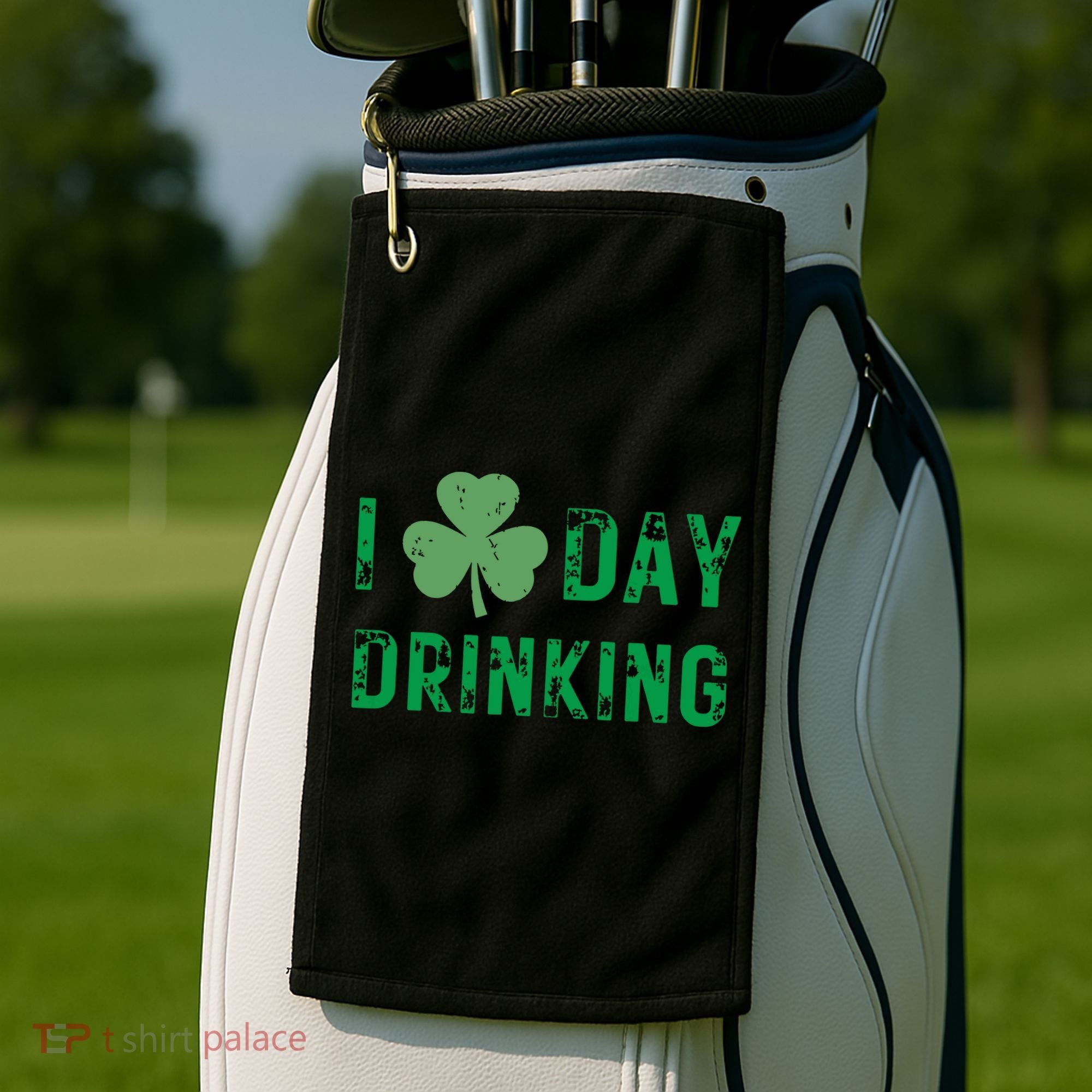 I Love Day Drinking Shamrock Heart Love St Paddys Day Golf Towel