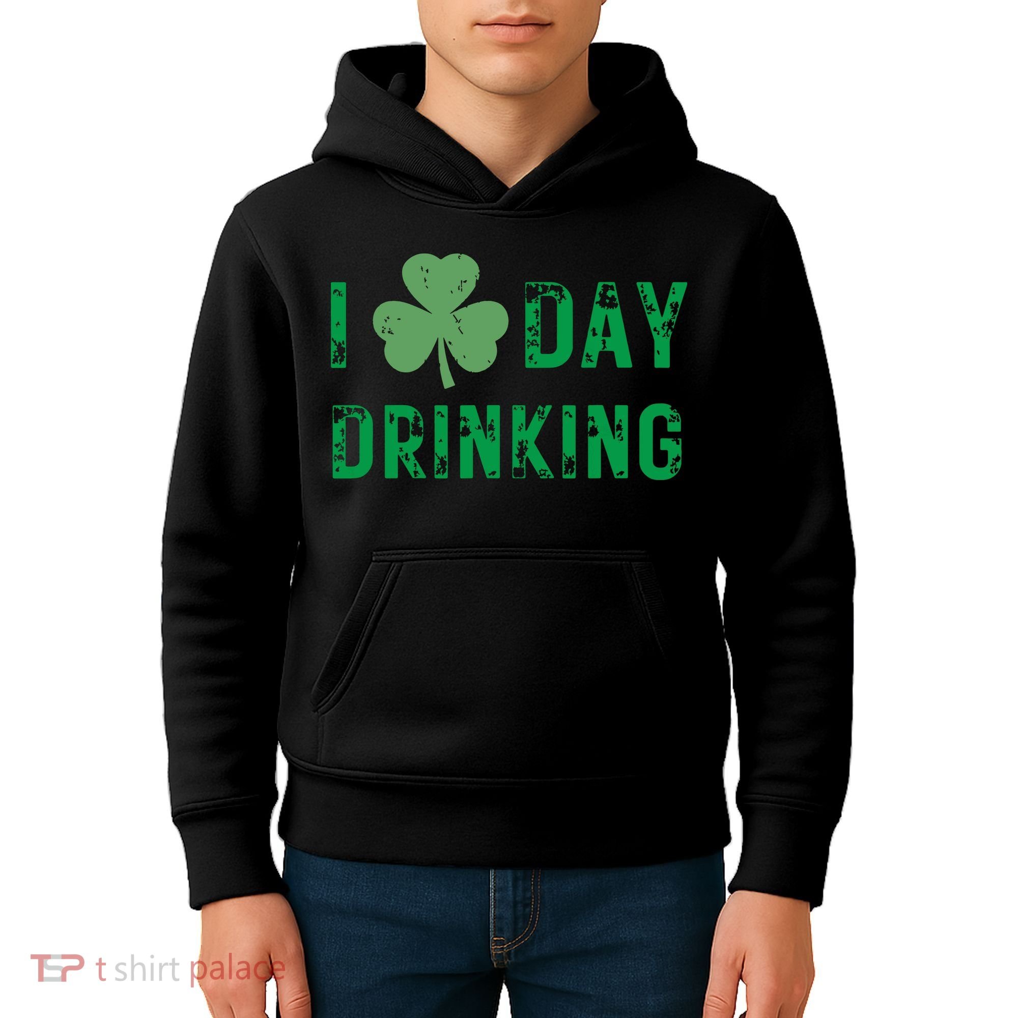 I Love Day Drinking Shamrock Heart Love St Paddys Day Kids Hoodie