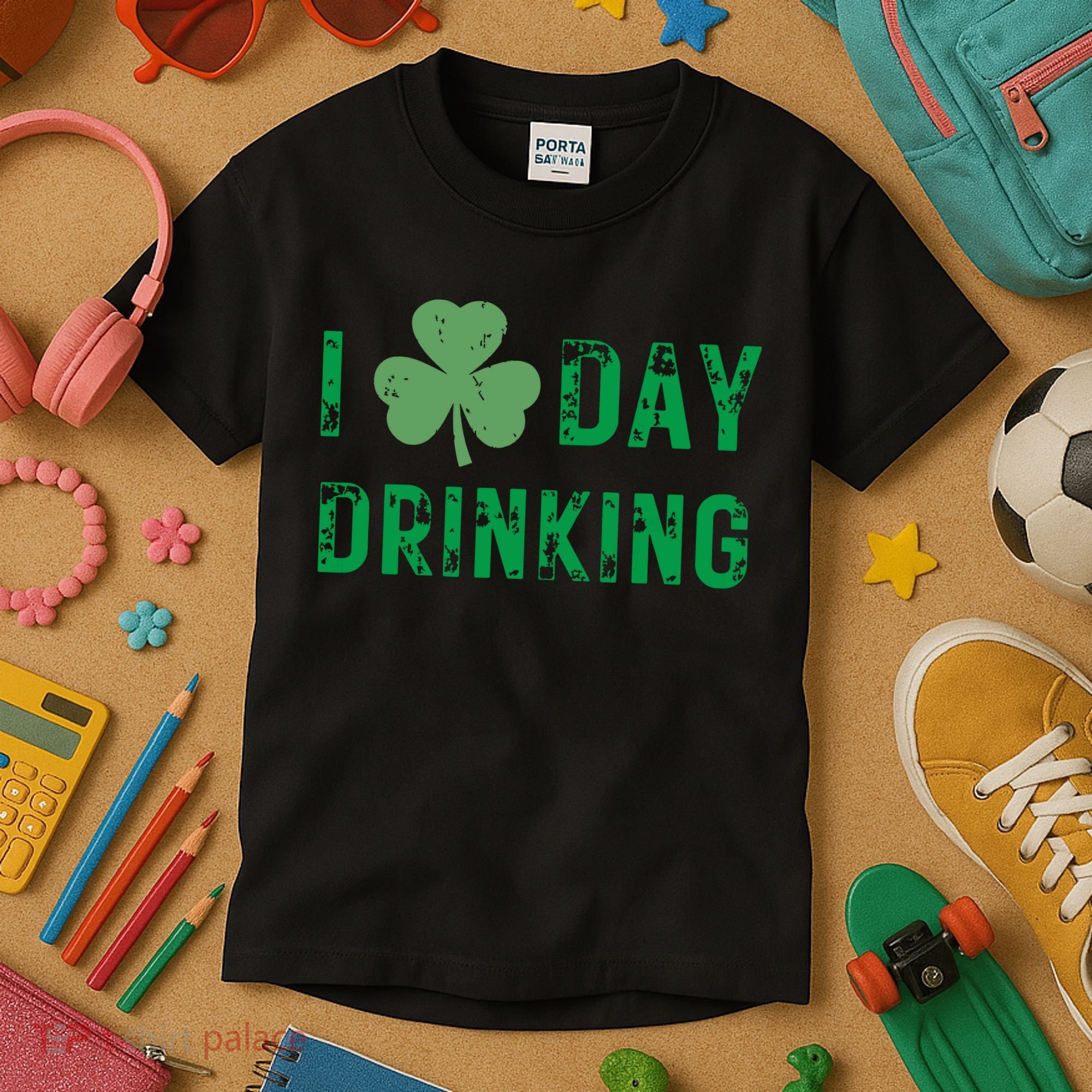 I Love Day Drinking Shamrock Heart Love St Paddys Day Kids T-Shirt