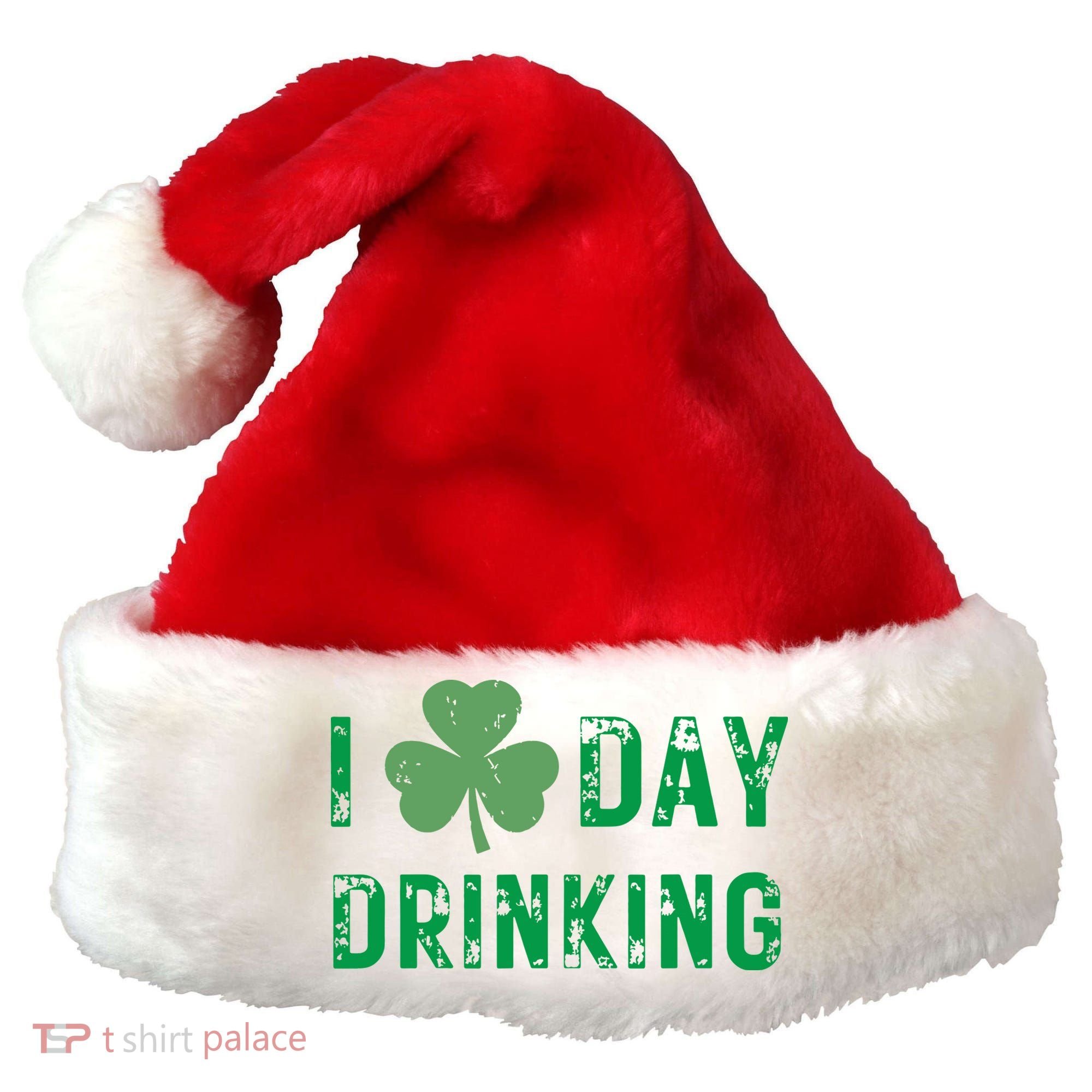 I Love Day Drinking Shamrock Heart Love St Paddys Day Santa Hat