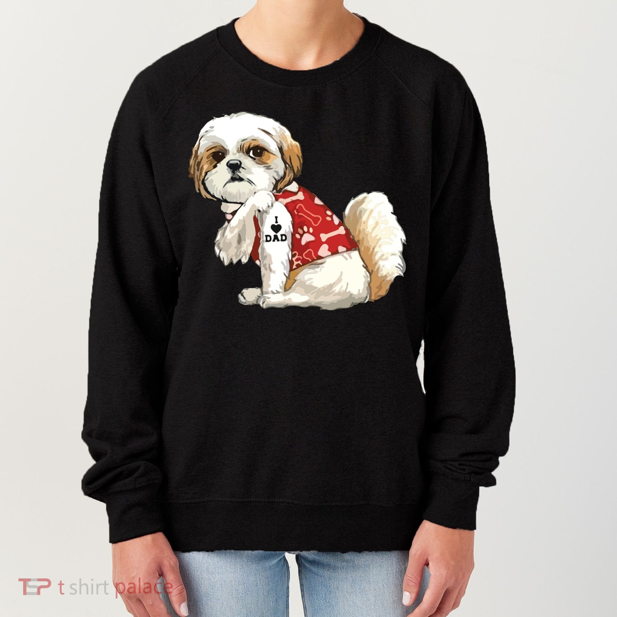 I Love Dad Tattoo Shih Tzu Dad Funny Fathers Day Gift Women's Sweatshirt