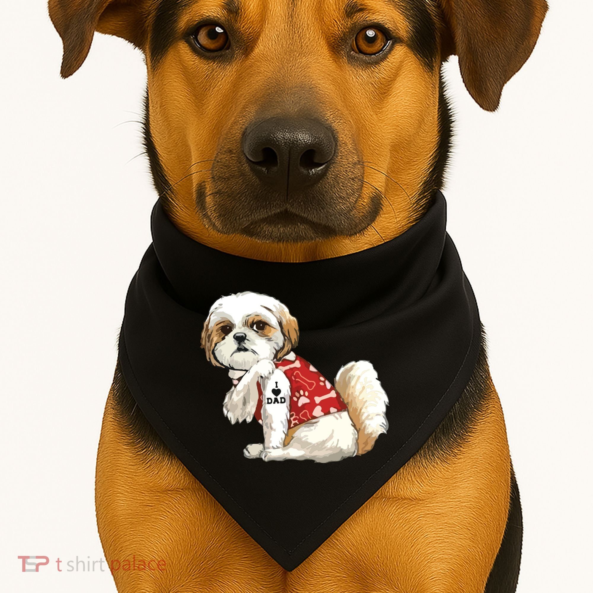 I Love Dad Tattoo Shih Tzu Dad Funny Fathers Day Gift USA-Made Doggie Bandana