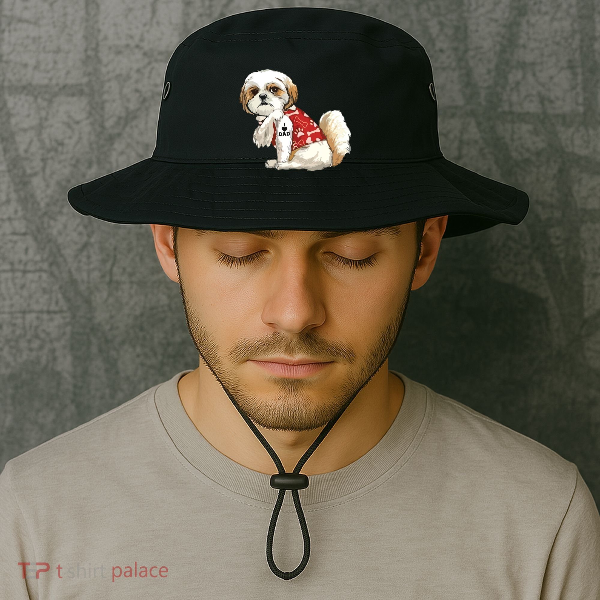 I Love Dad Tattoo Shih Tzu Dad Funny Fathers Day Gift Bucket Hat