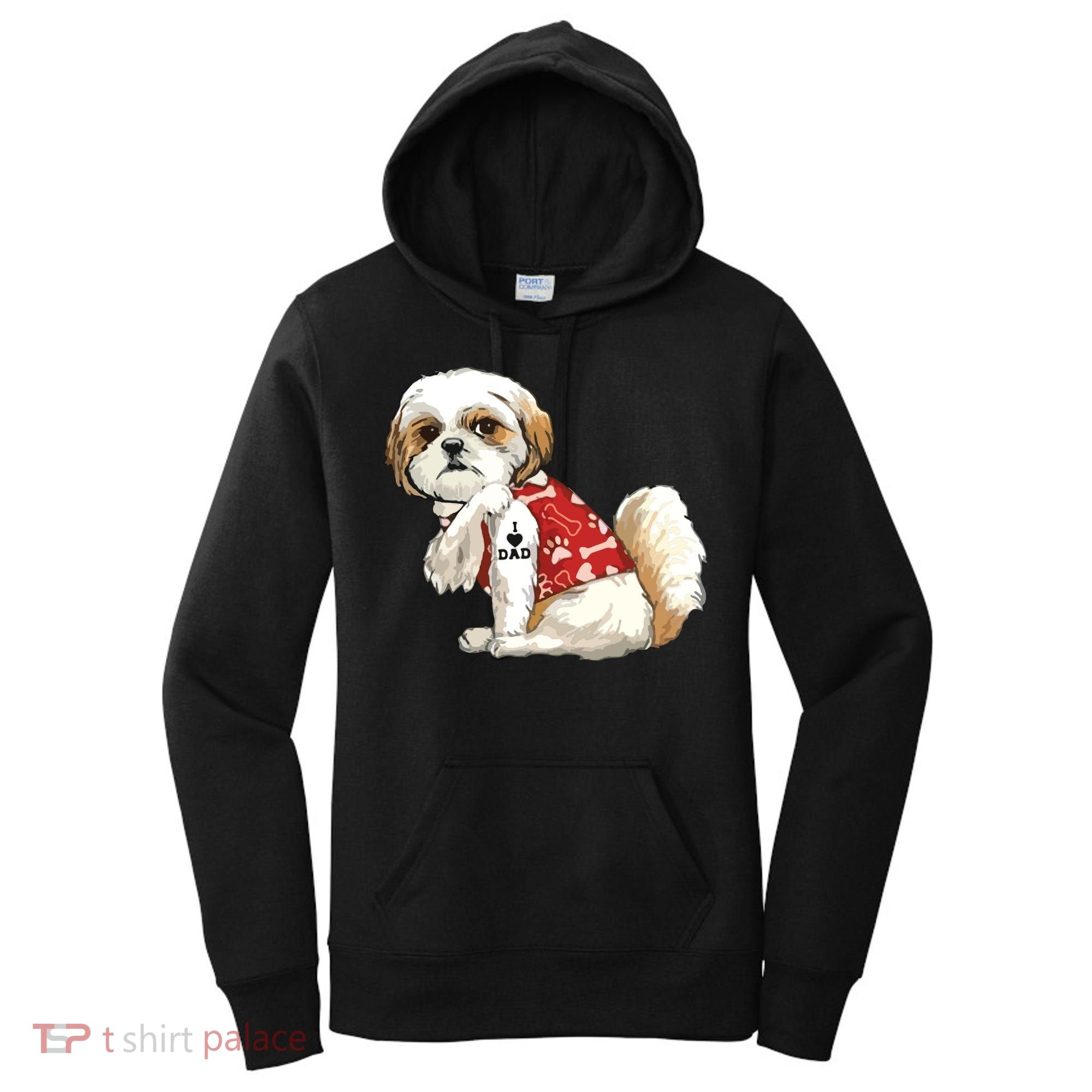 I Love Dad Tattoo Shih Tzu Dad Funny Fathers Day Gift Women's Hoodie