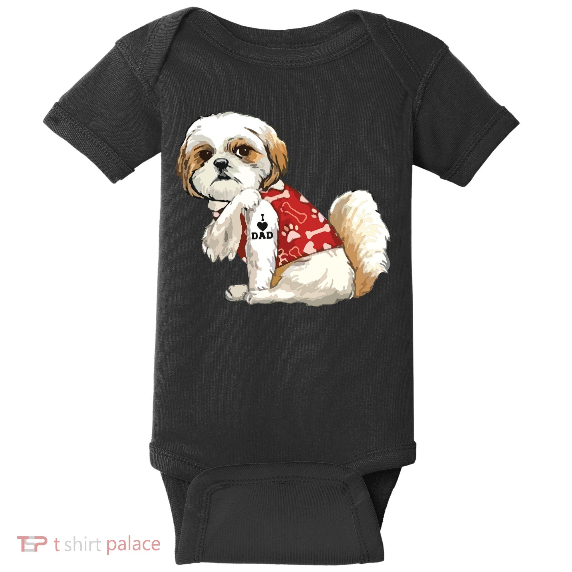 I Love Dad Tattoo Shih Tzu Dad Funny Fathers Day Gift Baby Bodysuit
