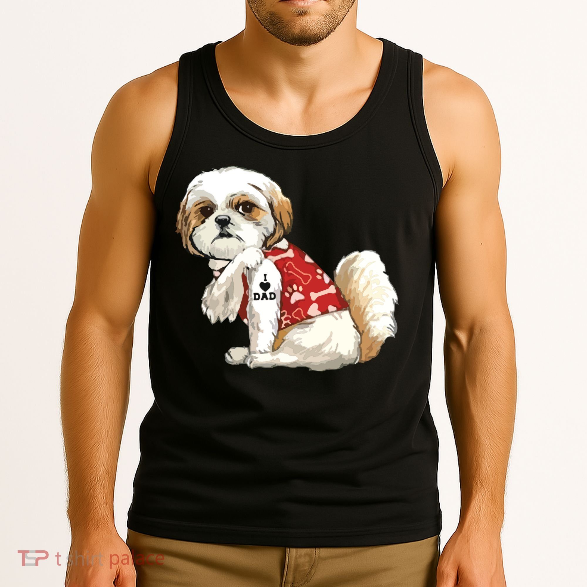 I Love Dad Tattoo Shih Tzu Dad Funny Fathers Day Gift Tank Top