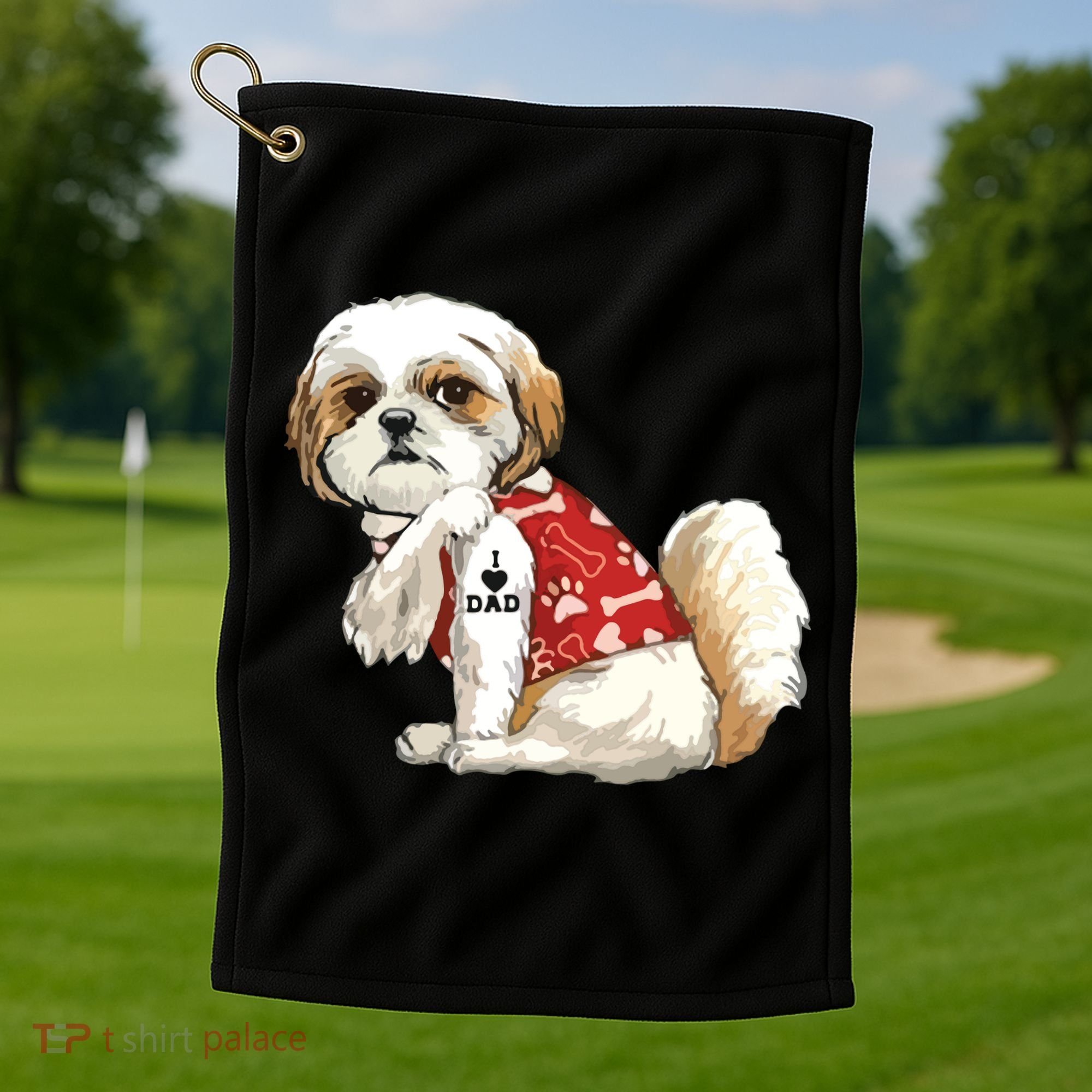 I Love Dad Tattoo Shih Tzu Dad Funny Fathers Day Gift Golf Towel