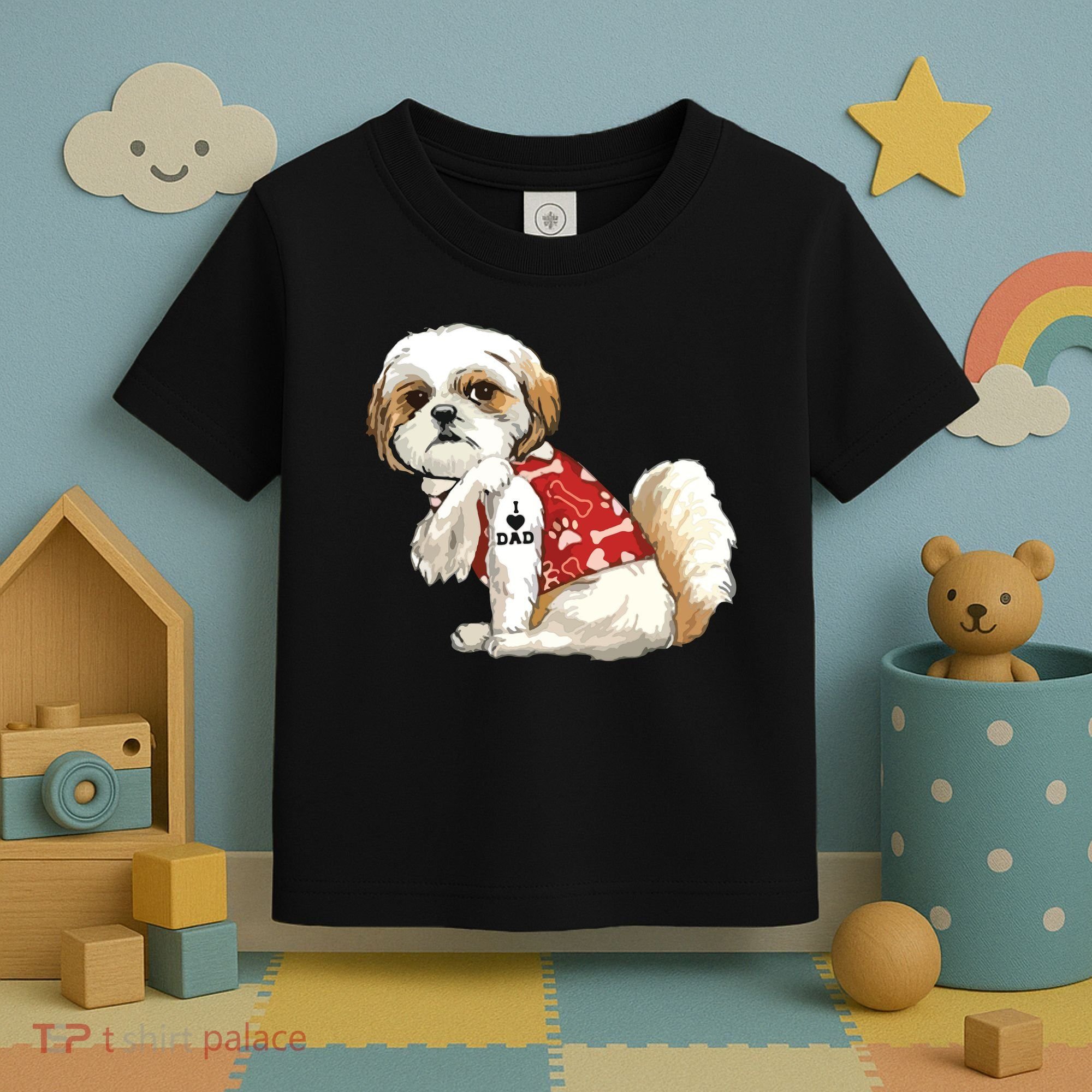 I Love Dad Tattoo Shih Tzu Dad Funny Fathers Day Gift Toddler T-Shirt