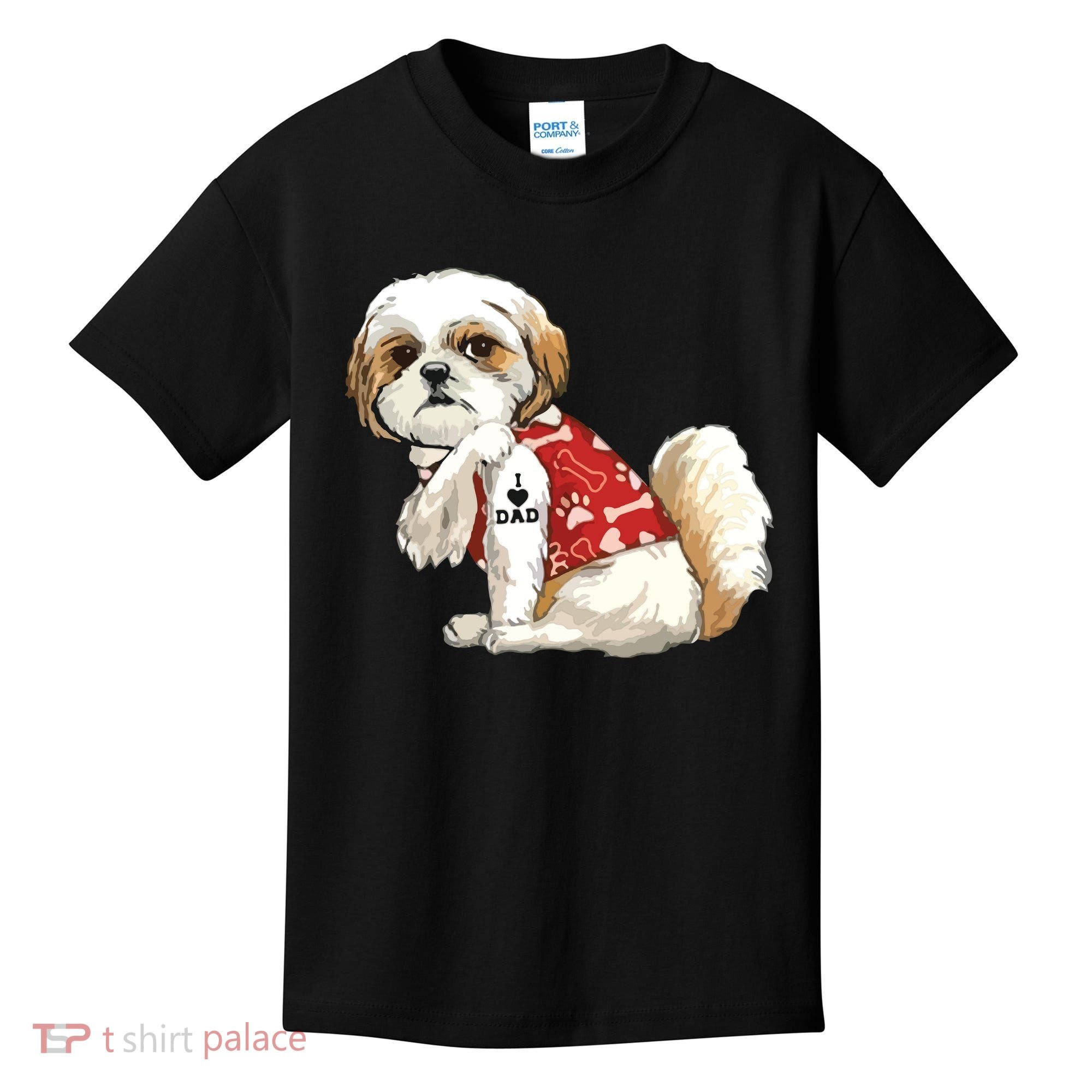 I Love Dad Tattoo Shih Tzu Dad Funny Fathers Day Gift Kids T-Shirt