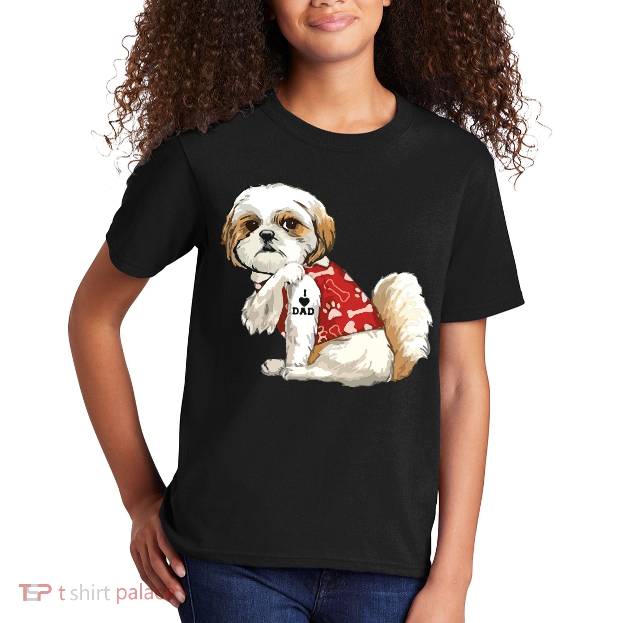 I Love Dad Tattoo Shih Tzu Dad Funny Fathers Day Gift Kids T-Shirt