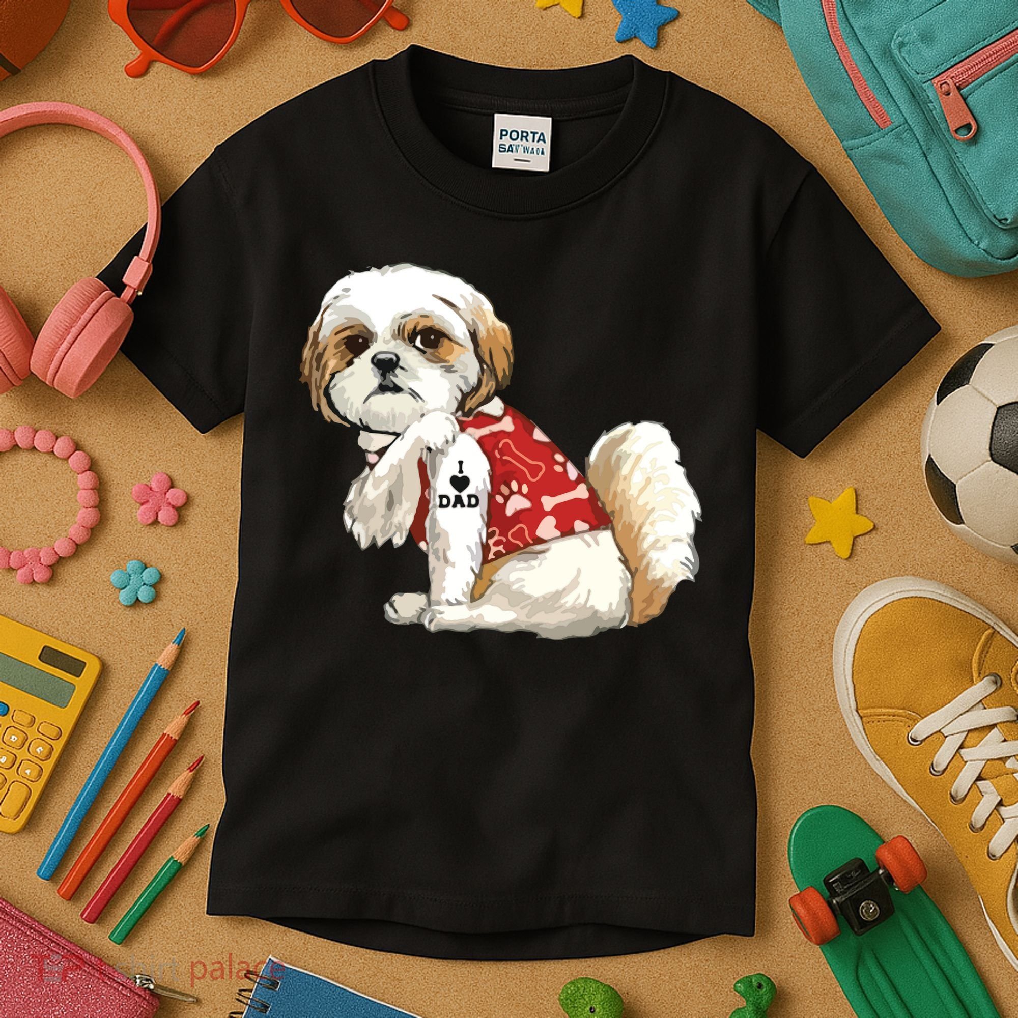 I Love Dad Tattoo Shih Tzu Dad Funny Fathers Day Gift Kids T-Shirt