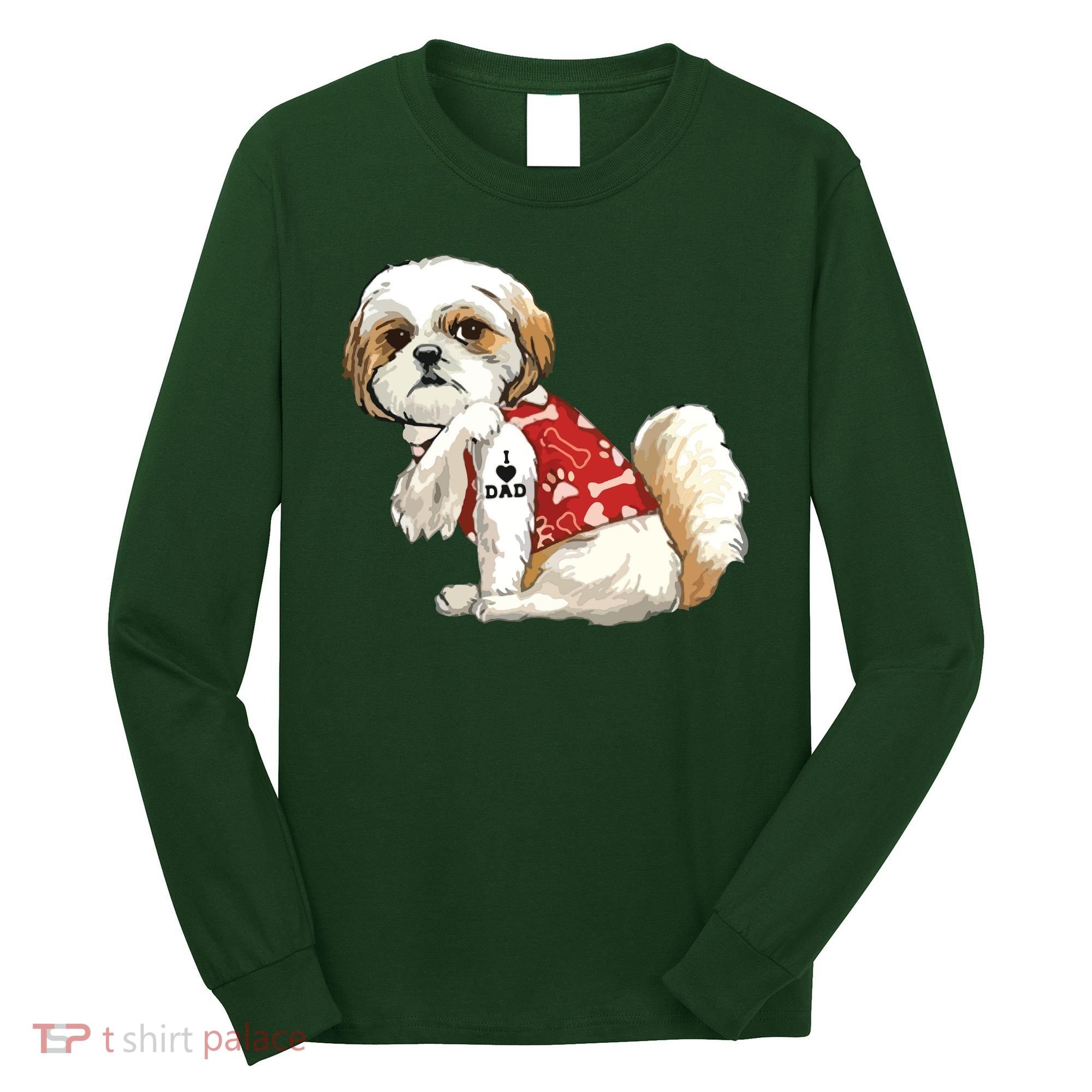 I Love Dad Tattoo Shih Tzu Dad Funny Fathers Day Gift Long Sleeve Shirt