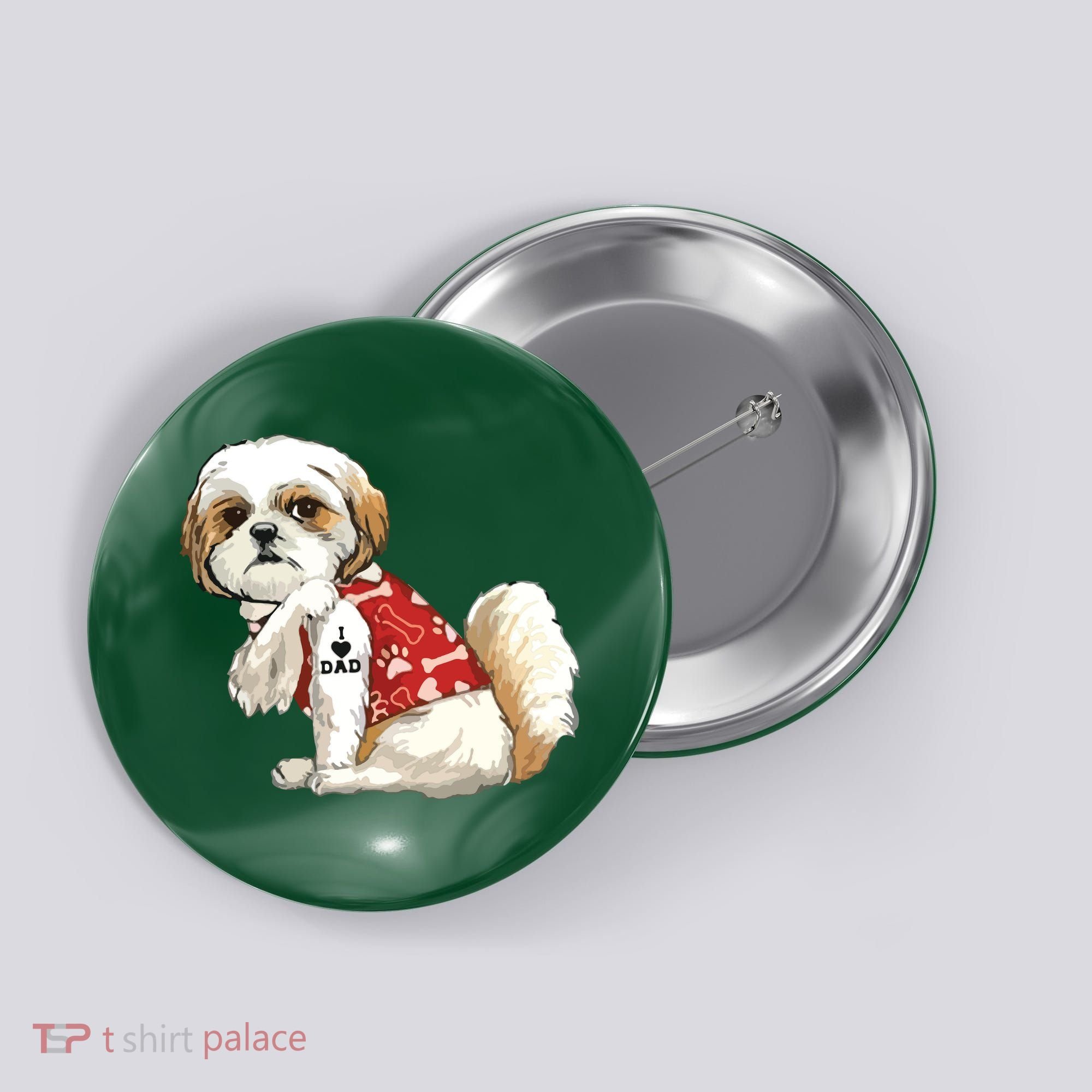 I Love Dad Tattoo Shih Tzu Dad Funny Fathers Day Gift Button