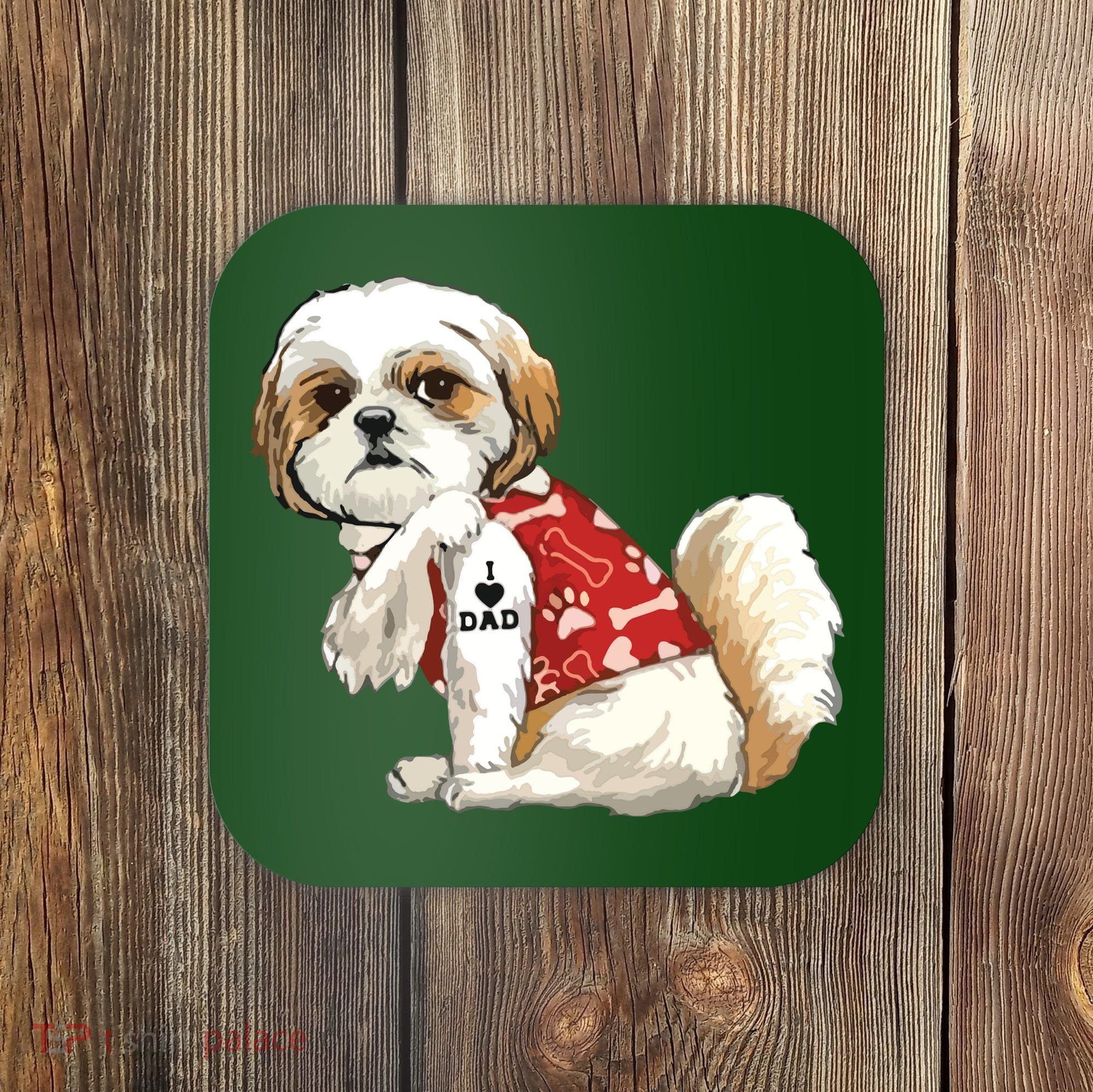 I Love Dad Tattoo Shih Tzu Dad Funny Fathers Day Gift Coaster
