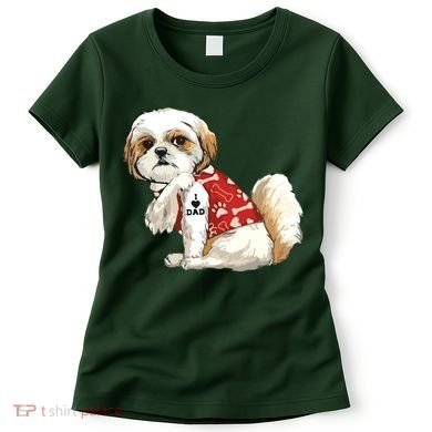 I Love Dad Tattoo Shih Tzu Dad Funny Fathers Day Gift Women's T-Shirt