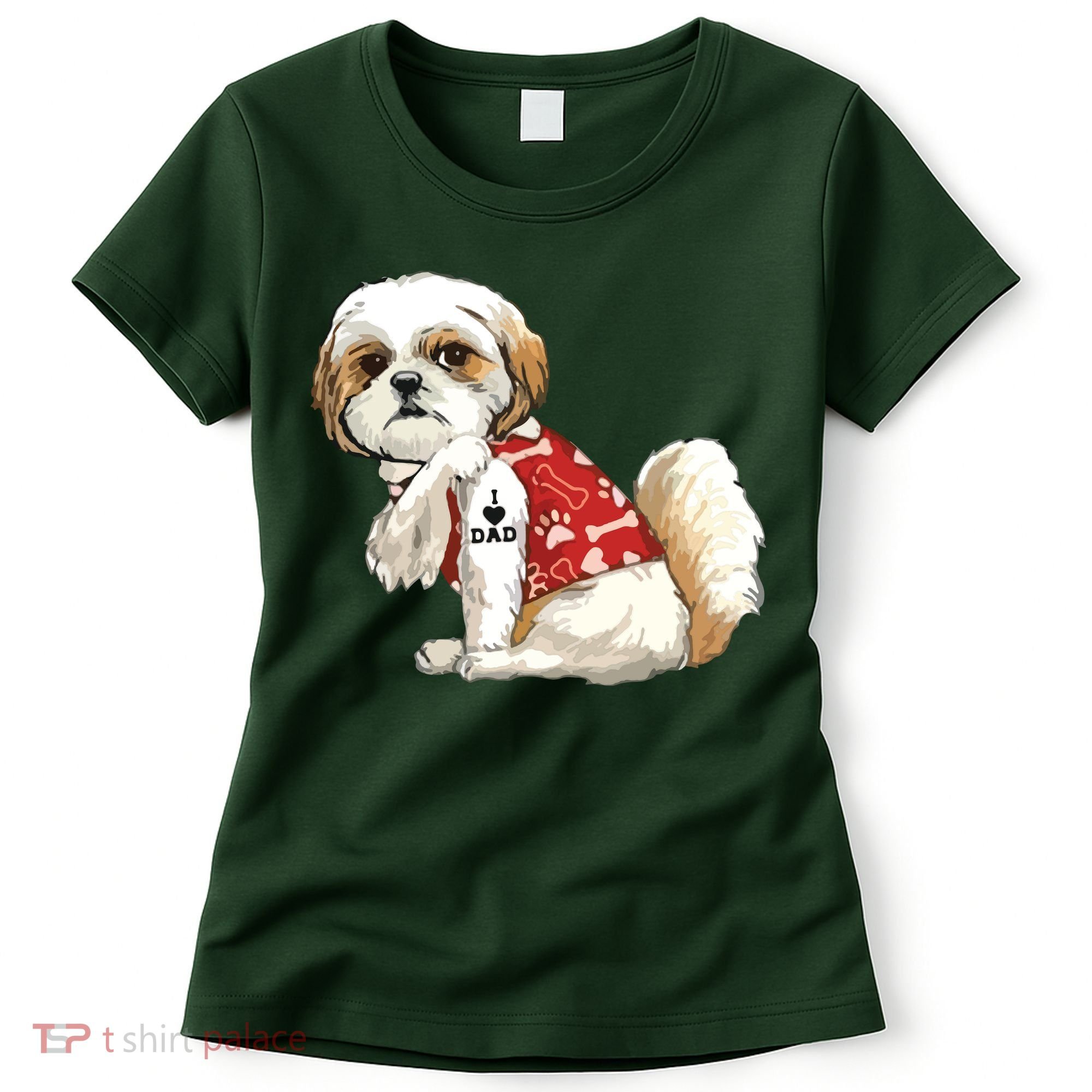 I Love Dad Tattoo Shih Tzu Dad Funny Fathers Day Gift Women's T-Shirt