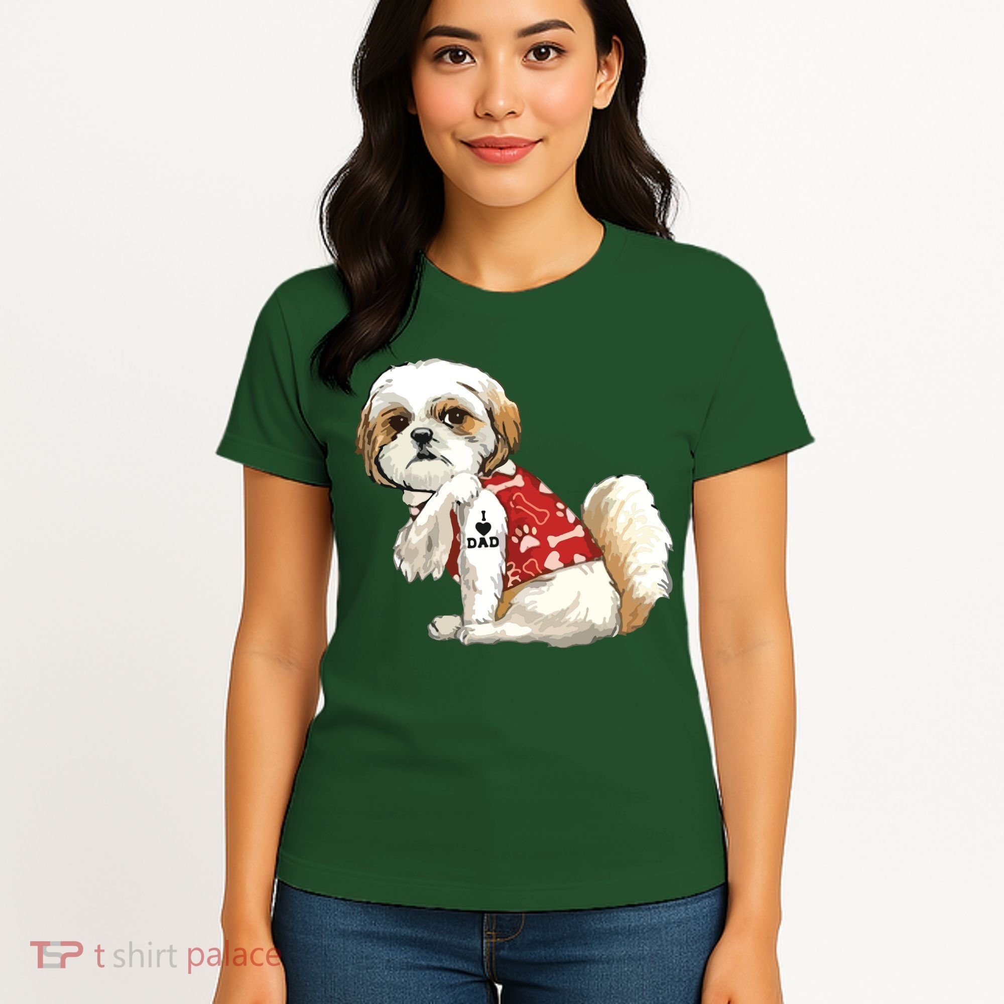 I Love Dad Tattoo Shih Tzu Dad Funny Fathers Day Gift Women's T-Shirt